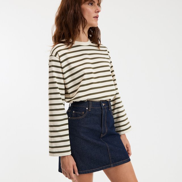 Τ-shirt με ρίγες, στρογγυλό λαιμό και μακριά μανίκια