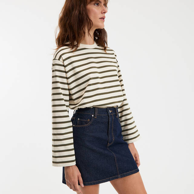 Τ-shirt με ρίγες, στρογγυλό λαιμό και μακριά μανίκια