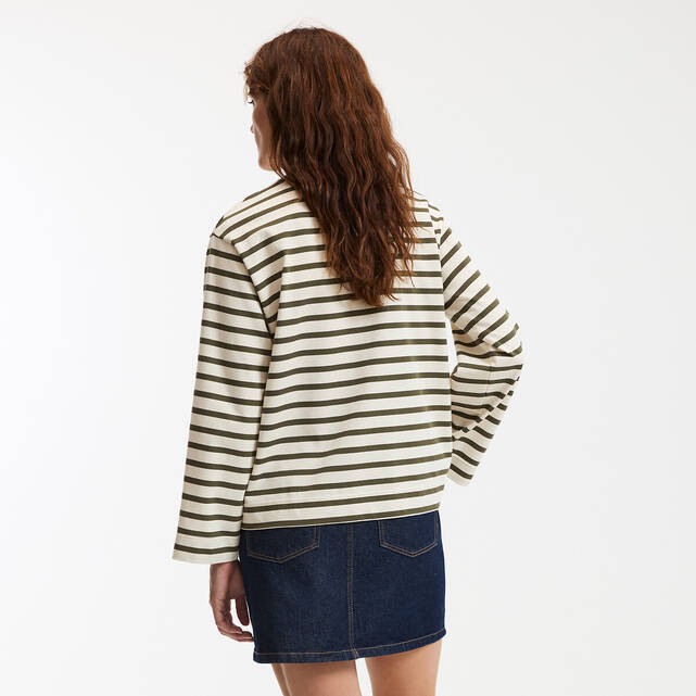 Τ-shirt με ρίγες, στρογγυλό λαιμό και μακριά μανίκια