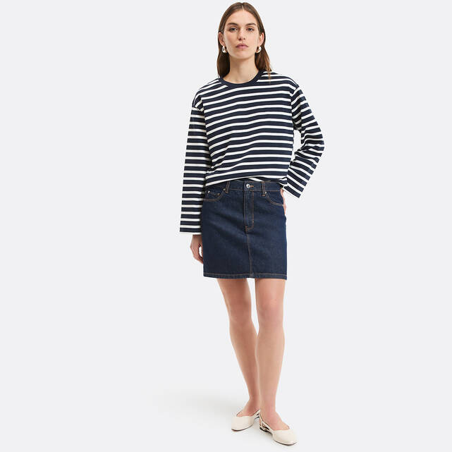 Τ-shirt με ρίγες, στρογγυλό λαιμό και μακριά μανίκια