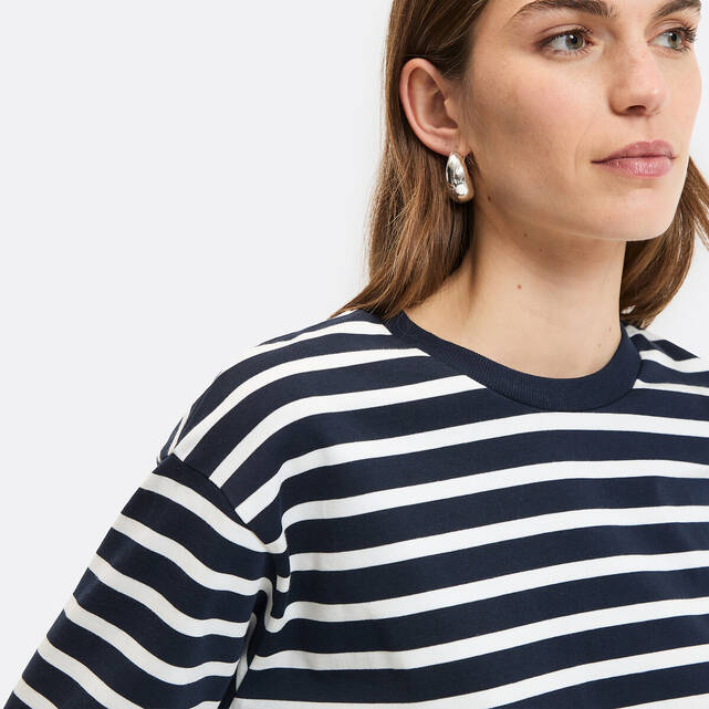 Τ-shirt με ρίγες, στρογγυλό λαιμό και μακριά μανίκια