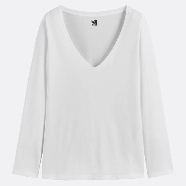 Μακρυμάνικο T-shirt από βιολογικό βαμβάκι, λαιμός σε V