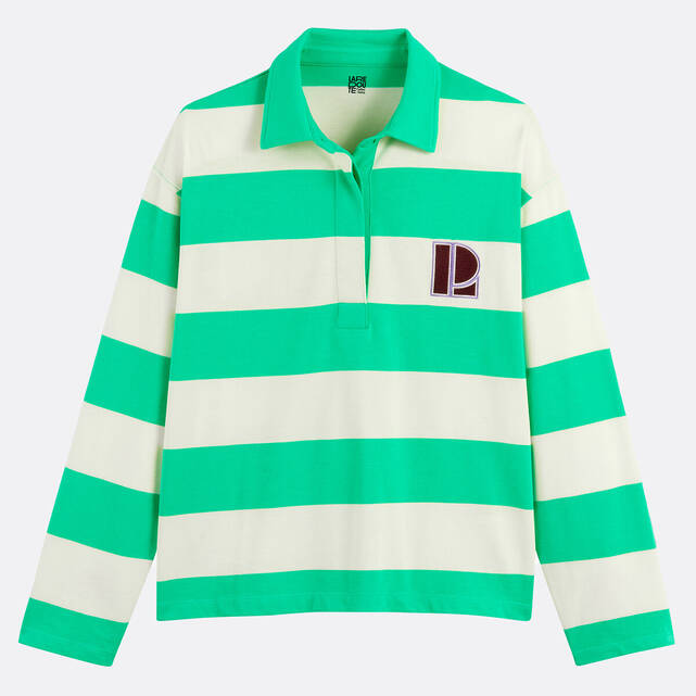 Ριγέ μακρυμάνικο T-shirt με γιακά σε στυλ Polo