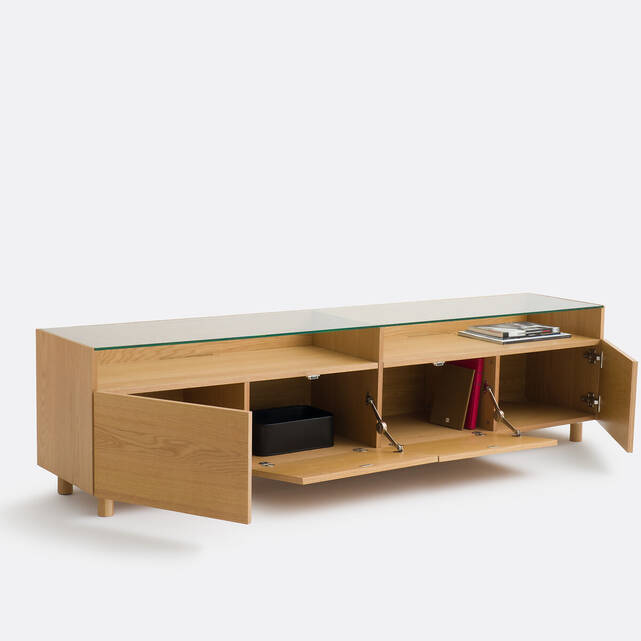 Έπιπλο τηλεόρασης hifi XL, 4 πόρτες, γυάλινη επιφάνεια Walor
