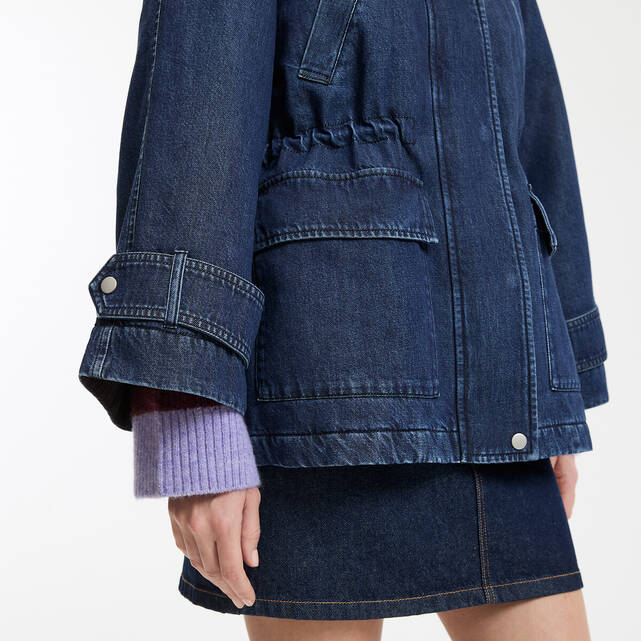 Denim παρκά με φερμουάρ και κοτλέ γιακά