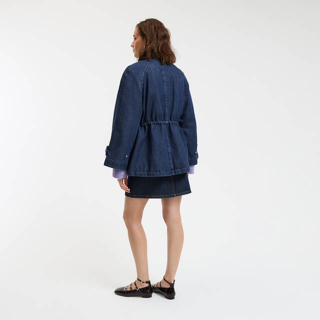 Denim παρκά με φερμουάρ και κοτλέ γιακά