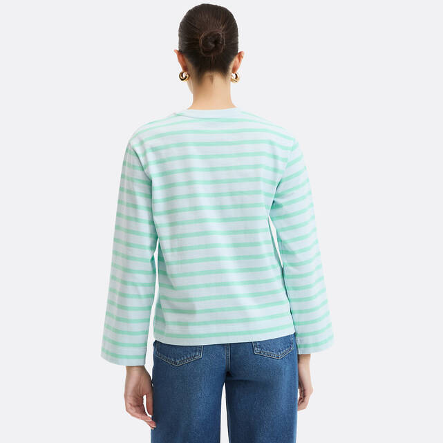 Τ-shirt με ρίγες, στρογγυλό λαιμό και μακριά μανίκια