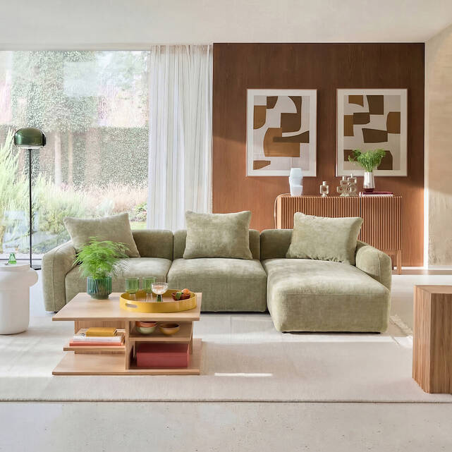 Γωνιακός αριστερός modular καναπές 3 θέσεων, από ζακάρ chenille, AMAD