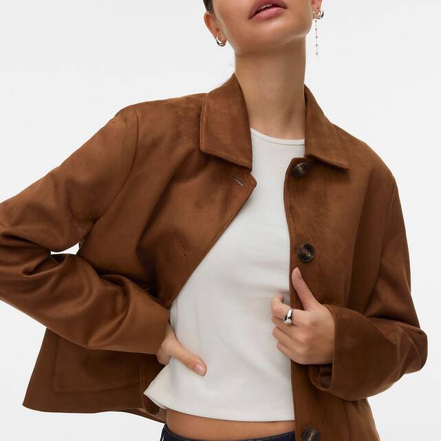 Jacket από faux σουέτ με τσέπες και γιακά πόλο