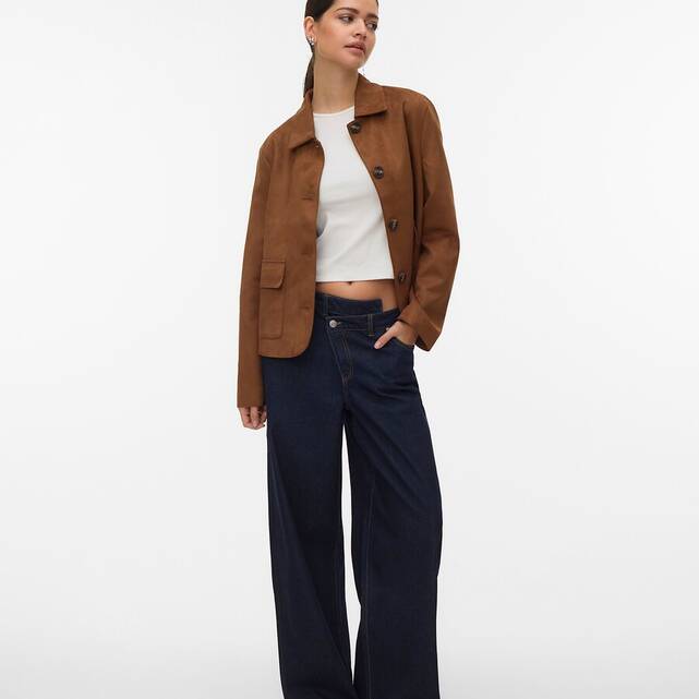 Jacket από faux σουέτ με τσέπες και γιακά πόλο