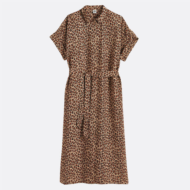 Μακρύ φλοράλ φόρεμα με animal print και κοντά μανίκια
