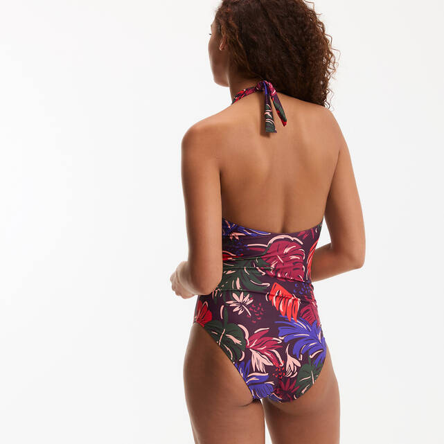Ολόσωμο μαγιό με τροπικό floral σχέδιο, με εφέ επίπεδης κοιλιάς