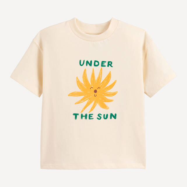 Oversized T-shirt με στρογγυλή λαιμόκοψη, κοντά μανίκια και στάμπα ήλιου