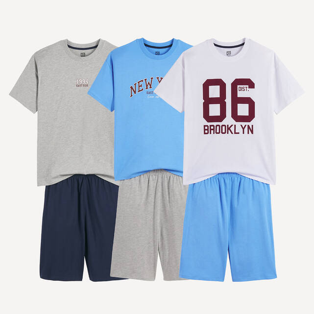 Σετ 3 πιτζάμες με σορτς jersey, με σχέδια campus