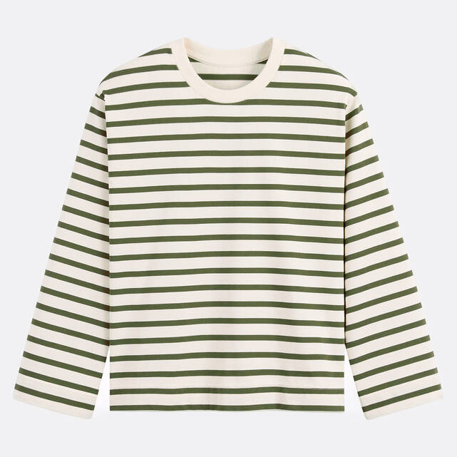 Τ-shirt με ρίγες, στρογγυλό λαιμό και μακριά μανίκια
