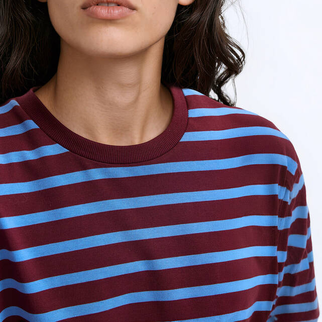 Τ-shirt με ρίγες, στρογγυλό λαιμό και μακριά μανίκια