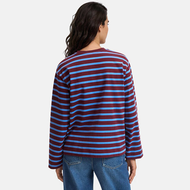 Τ-shirt με ρίγες, στρογγυλό λαιμό και μακριά μανίκια