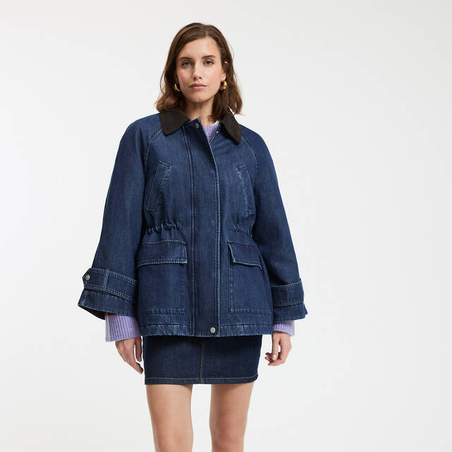 Denim παρκά με φερμουάρ και κοτλέ γιακά