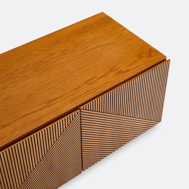 Κρεμαστό vintage έπιπλο τηλεόρασης hi-fi, με επένδυση δρυός, LODGE