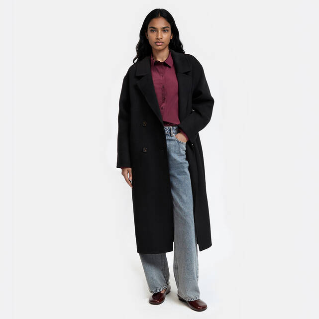 Χειροποίητο oversized σταυρωτό παλτό από μείγμα μαλλιού