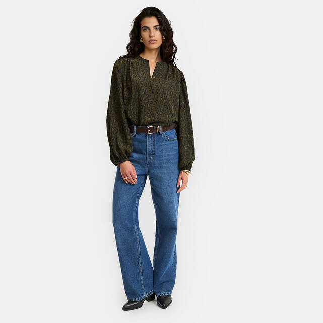 Πουκάμισο oversize με γιακά μάο και λεοπάρ print, Signature LISE