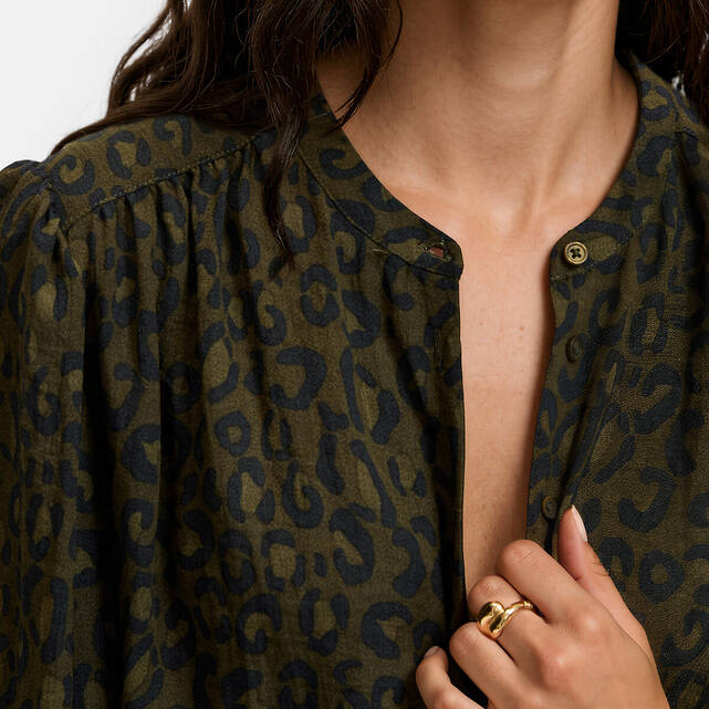 Πουκάμισο oversize με γιακά μάο και λεοπάρ print, Signature LISE