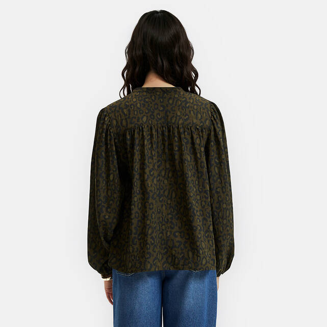 Πουκάμισο oversize με γιακά μάο και λεοπάρ print, Signature LISE
