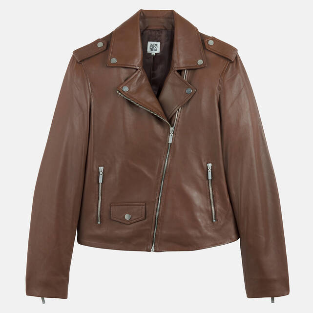 Μπουφάν με φερμουάρ, μοτοσικλετιστικό στυλ, από δέρμα