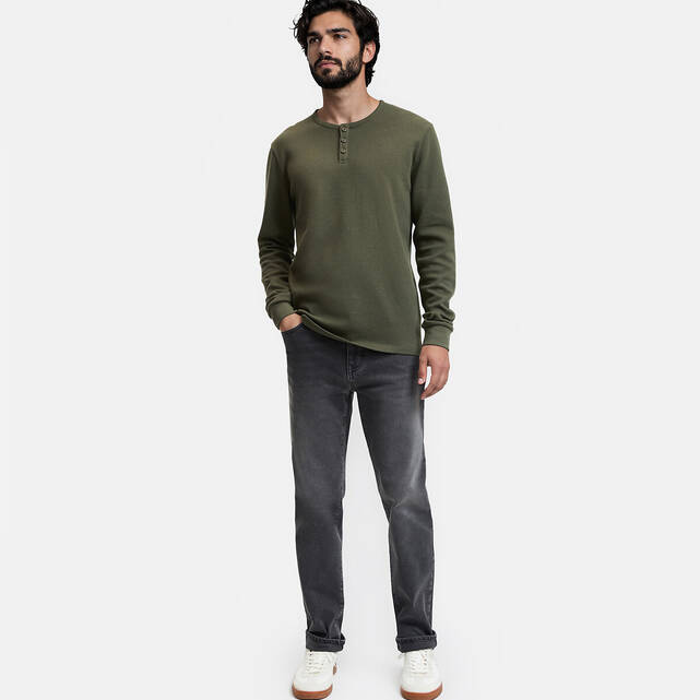 Μακρυμάνικο T-shirt με λαιμόκοψη Henley