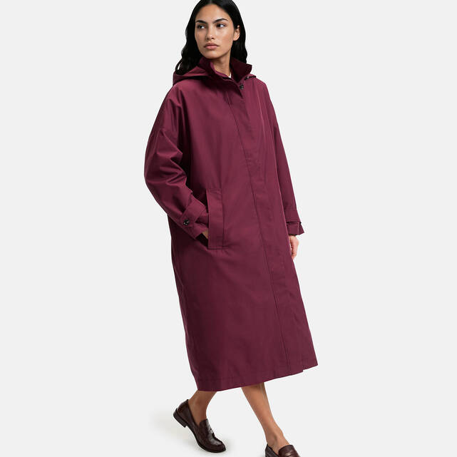 Μακριά φαρδιά καμπαρντίνα με αφαιρούμενη κουκούλα
