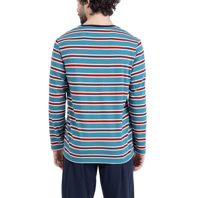 Μακριά βαμβακερή πιτζάμα με ριγέ T-shirt