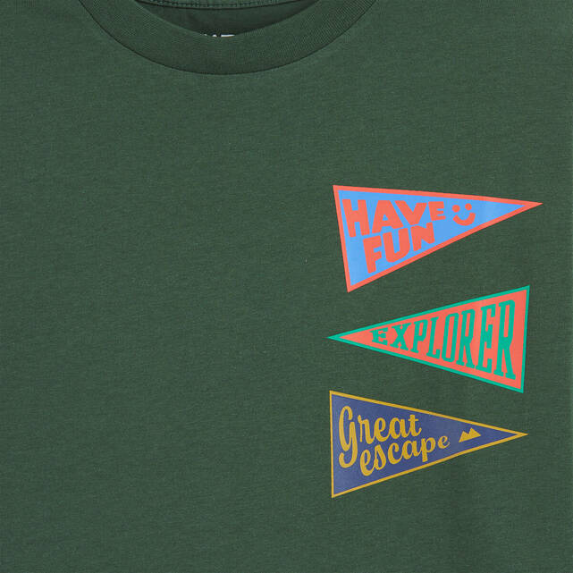 T-shirt με στρογγυλή λαιμόκοψη, μακριά μανίκια και τύπωμα σημαιάκια