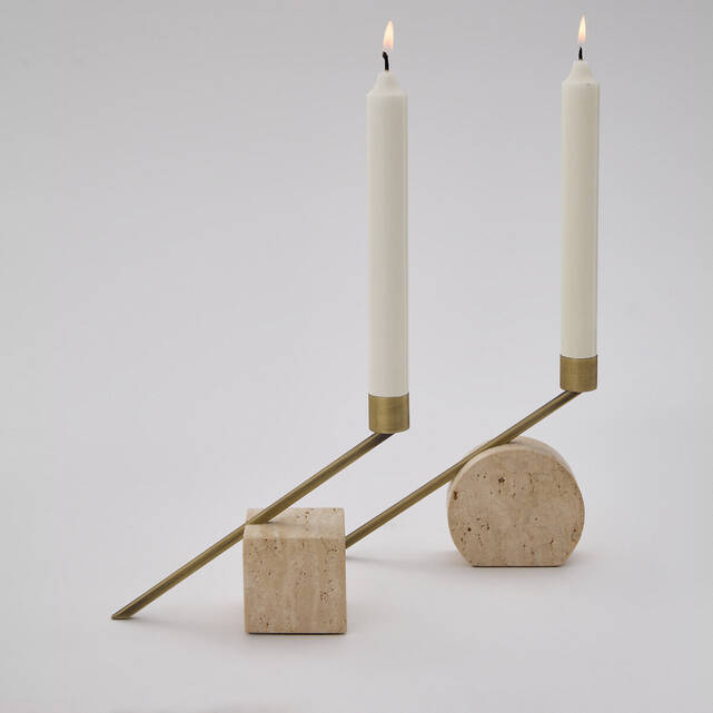 Σετ 2 κηροπηγίων από τραβερτίνη, ύψος 12,6 cm, SEBASTIANO