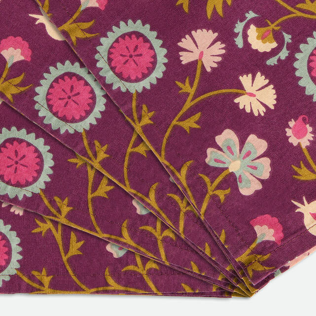 Σετ 4 φλοράλ πετσέτες φαγητού από πλυμένο βαμβάκι, IZILD