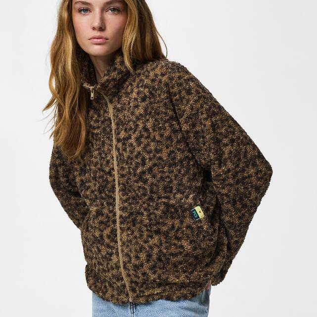 Fleece μπουφάν με λεοπάρ τύπωμα