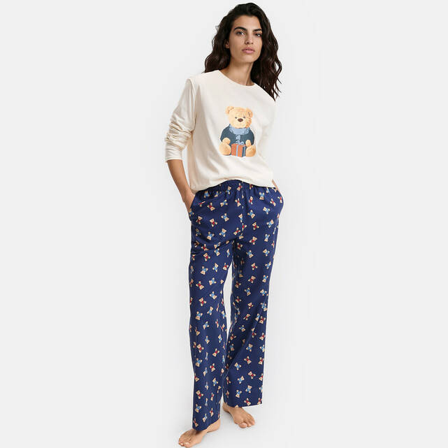 Πιτζάμα 3 τεμαχίων με ζακέτα, μακρυμάνικο T-shirt και παντελόνι με τύπωμα αρκουδάκια
