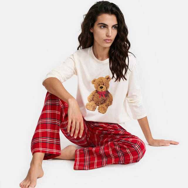 Πιτζάμα 3 τεμαχίων με ζακέτα, μακρυμάνικο T-shirt και καρό παντελόνι