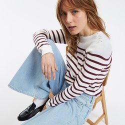 Ivory/burgundy striped