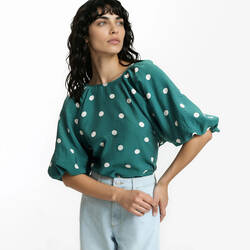 Polka dot print/green background