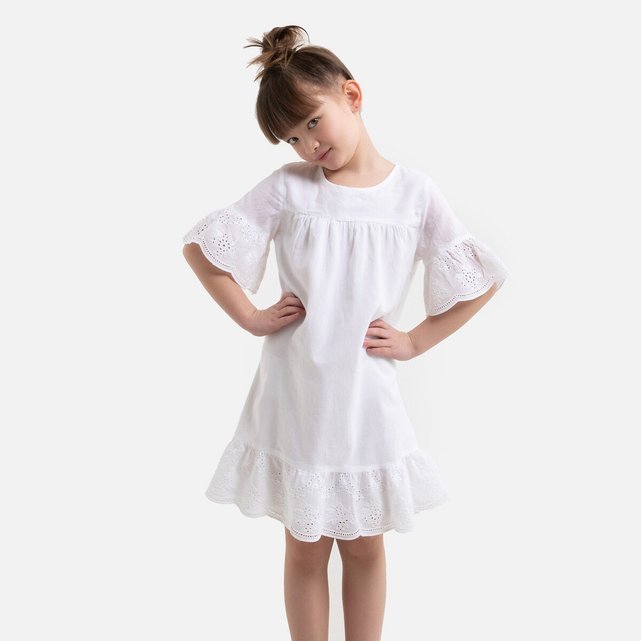 Κοντομάνικο φόρεμα με κοφτό κέντημα, 3-12 ετών