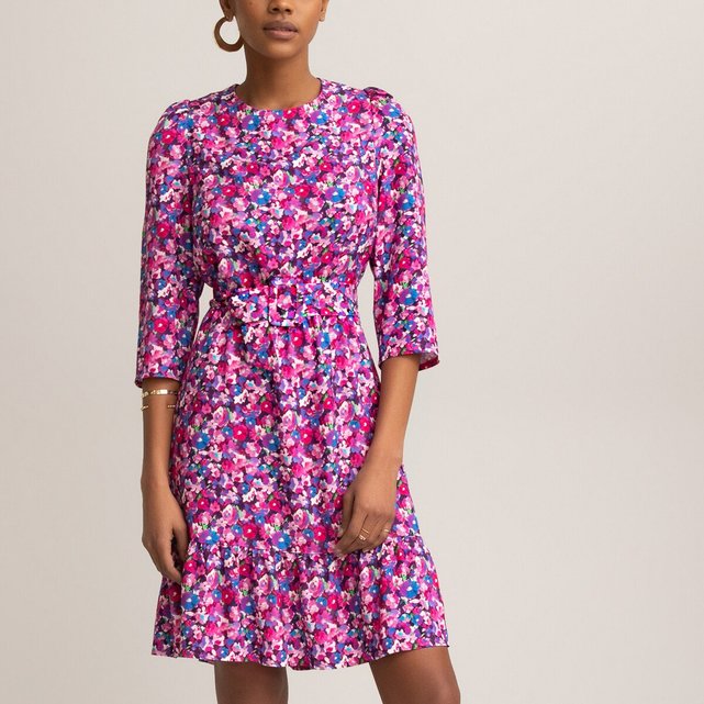 Κοντό φόρεμα με φλοράλ μοτίβο και μανίκια 3|4