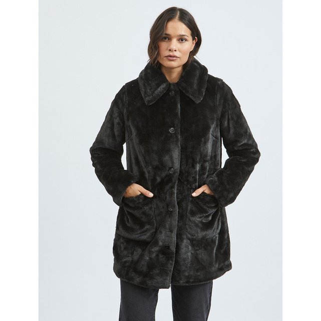 Παλτό με μυτερό γιακά από συνθετική γούνα