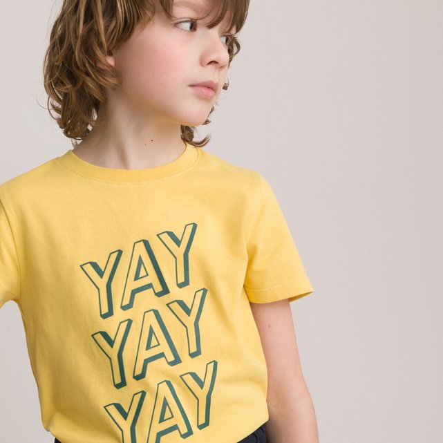 T-shirt με στρογγυλή λαιμόκοψη και μήνυμα, 3-12 ετών