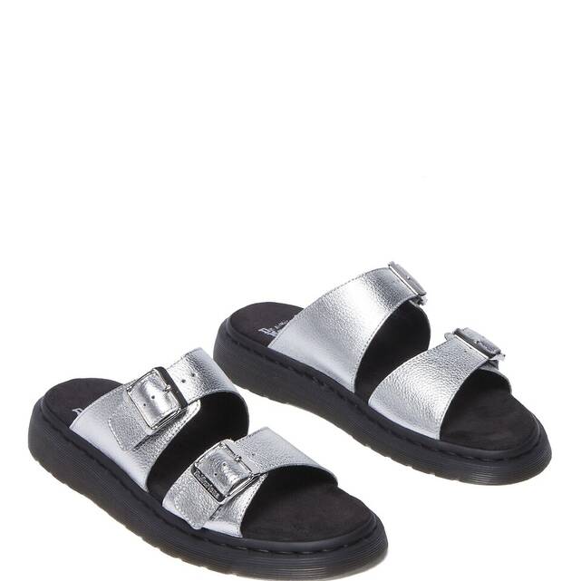 Δερμάτινα σαμπό Josef Slide Silver Metallic Tumble