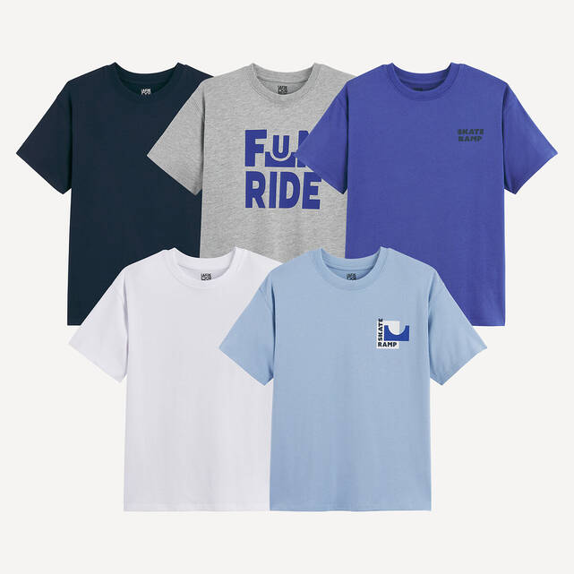 Σετ 5 κοντομάνικα T-shirt με στρογγυλή λαιμόκοψη, σχέδιο skate