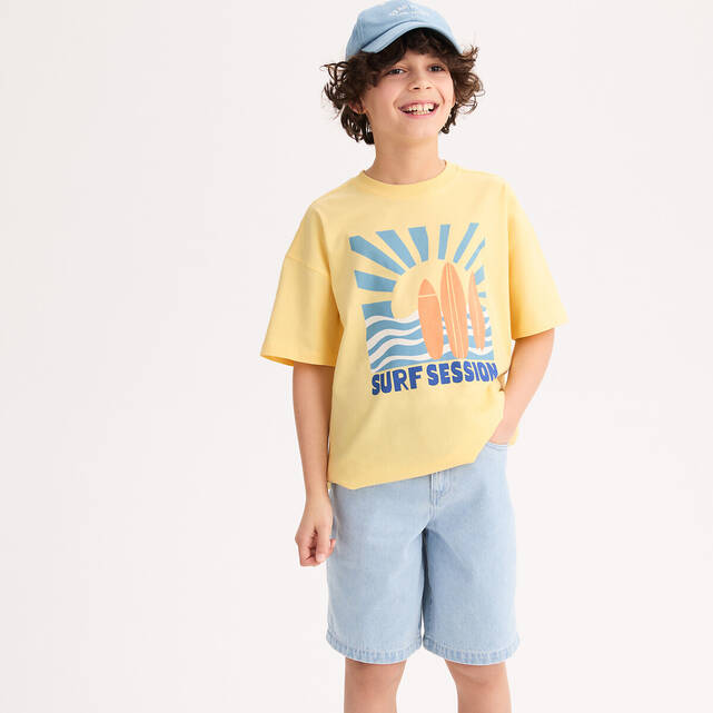 Oversized T-shirt με στρογγυλή λαιμόκοψη και κοντά μανίκια, στάμπα μπροστά και πίσω