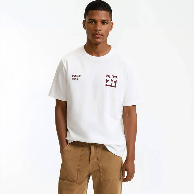 T-shirt boxy γραμμής από βαμβάκι με λουλουδάτο μοτίβο