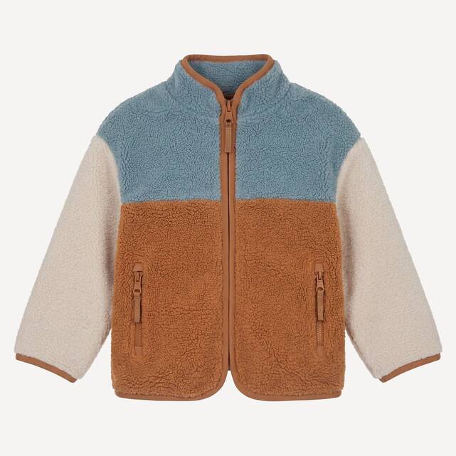 Jacket με χρωματικό μπλοκ, ψηλός γιακάς, φερμουάρ, από sherpa