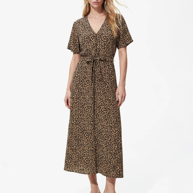 Φόρεμα με animal print, κοντομάνικο, με ζώνη