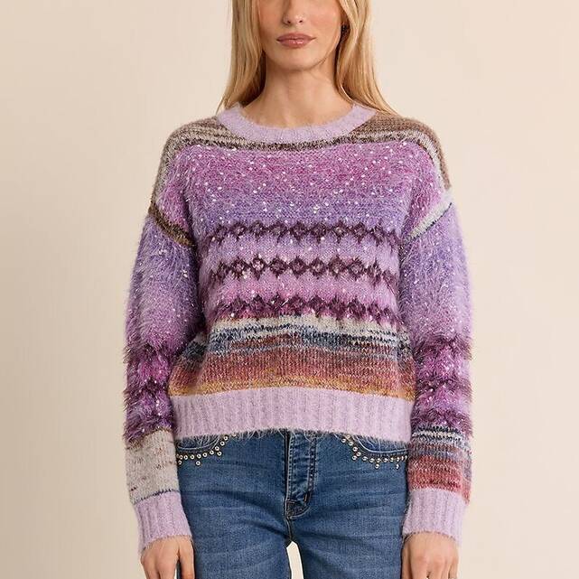 Πουλόβερ με στρογγυλή λαιμόκοψη, tie-dye τύπωμα και λεπτομέρειες με παγιέτες